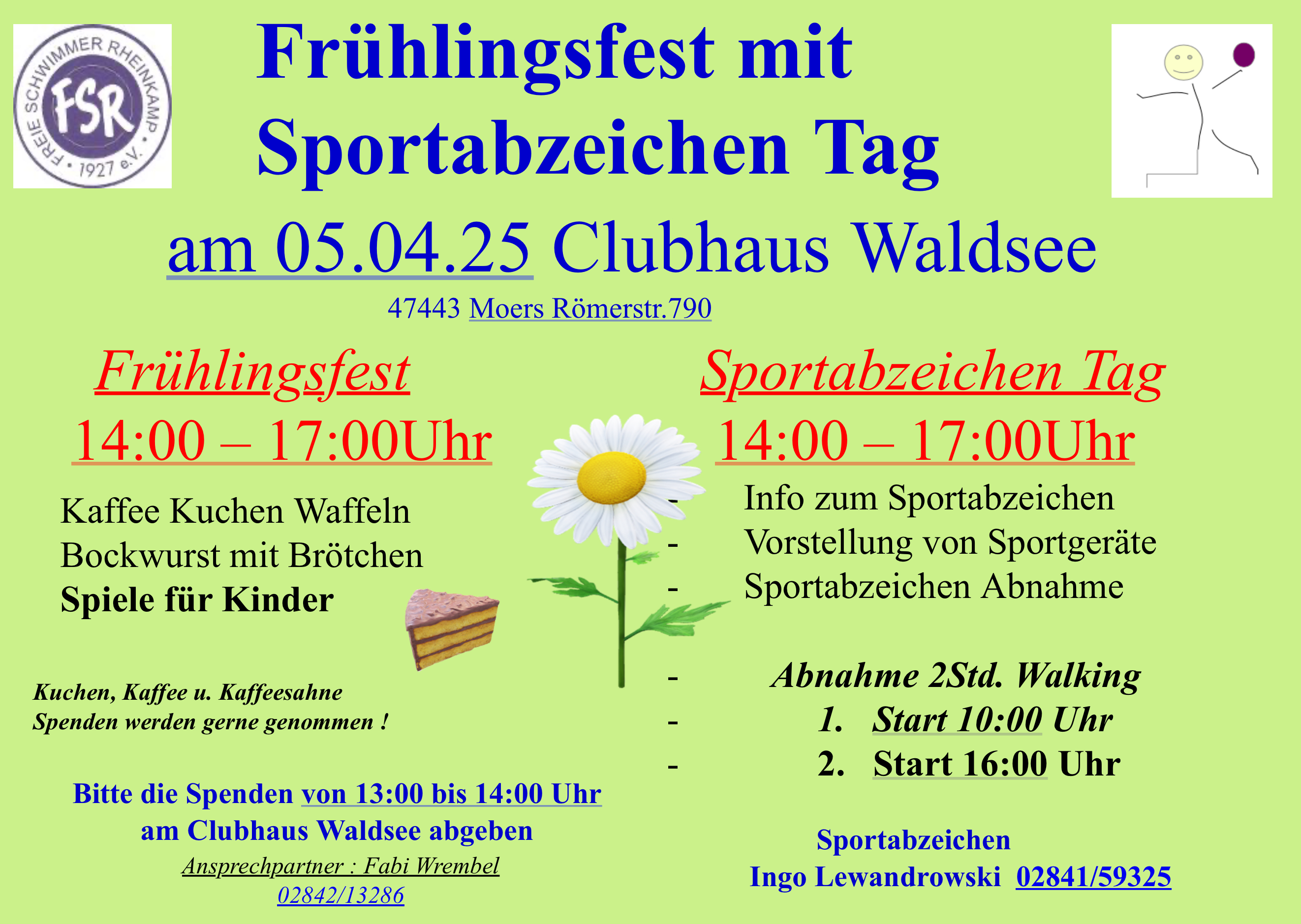 Frühlingsfest mit  Sportabzeichen Tag  am 05.04.2025  14:00 – 17:00Uhr